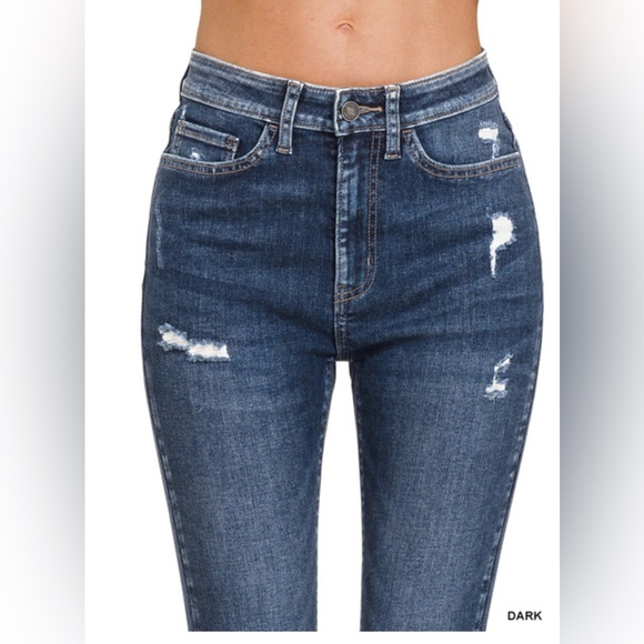 NWT ZENANA HIGH RISE CROPPED SKINNY DENIM PANTS - Picture 6 of 8